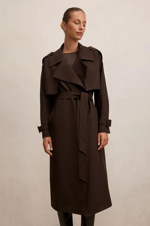 Ivy belted trench coat in chocolate