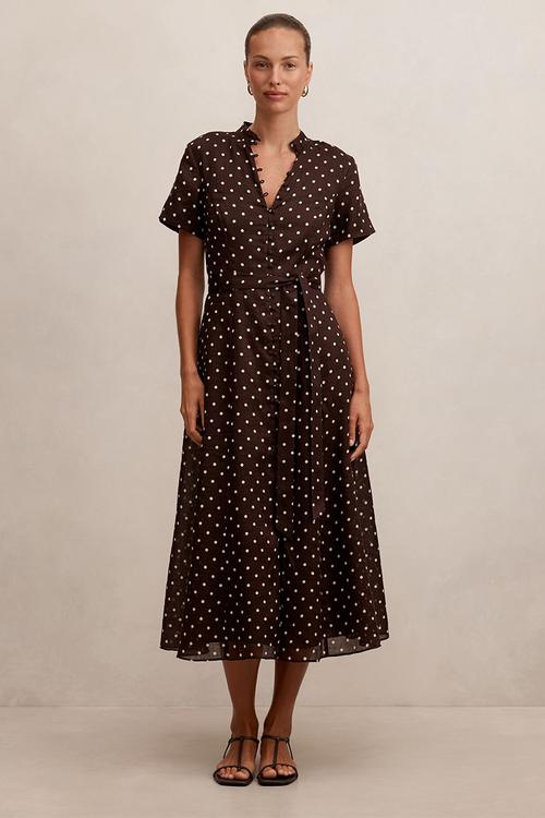 Therese short sleeve midi dress in choc kinsey spot