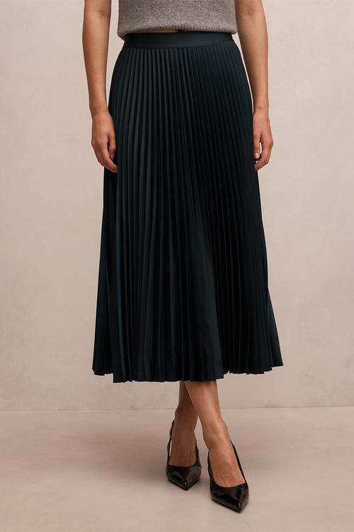 Estelle satin pleated midi skirt in dark green