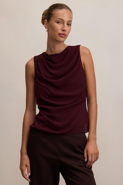 Tiffany draped sleeveless top in aubergine