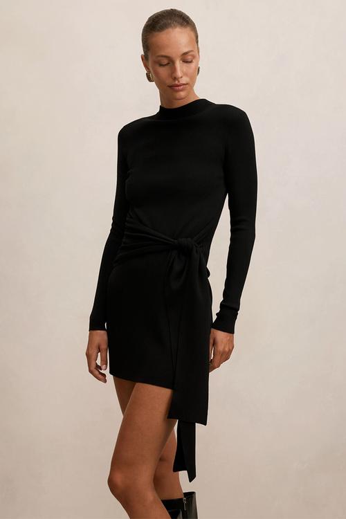 Margot tie waist mini dress in black