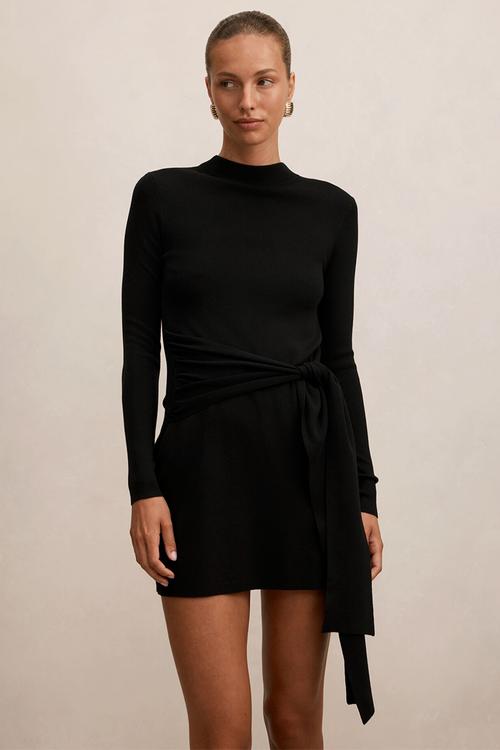 Margot tie waist mini dress in black