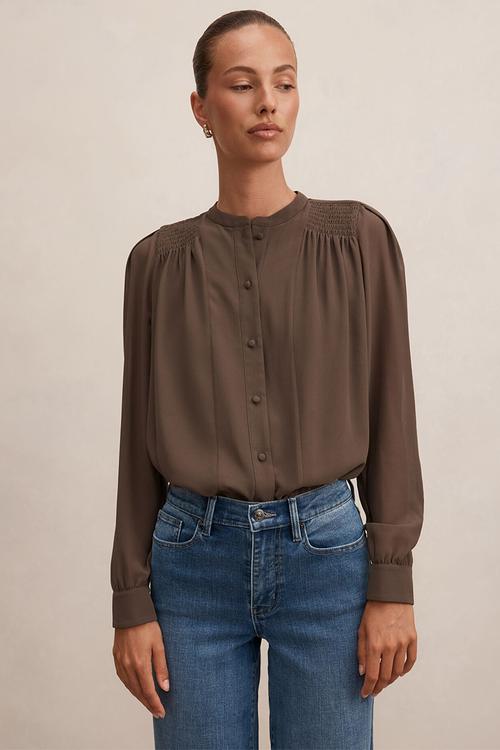 Rory sheering blouse in vintage khaki