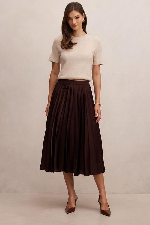 Danielle pleated midi skirt in chocolate