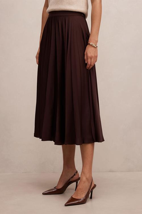 Danielle pleated midi skirt in chocolate