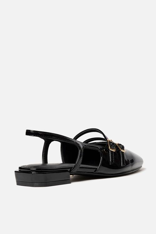 Faye double strap slingback flat in black