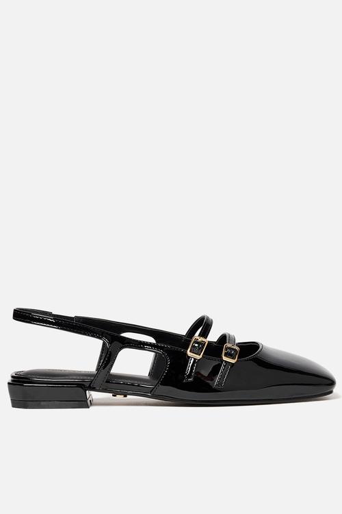 Faye double strap slingback flat in black