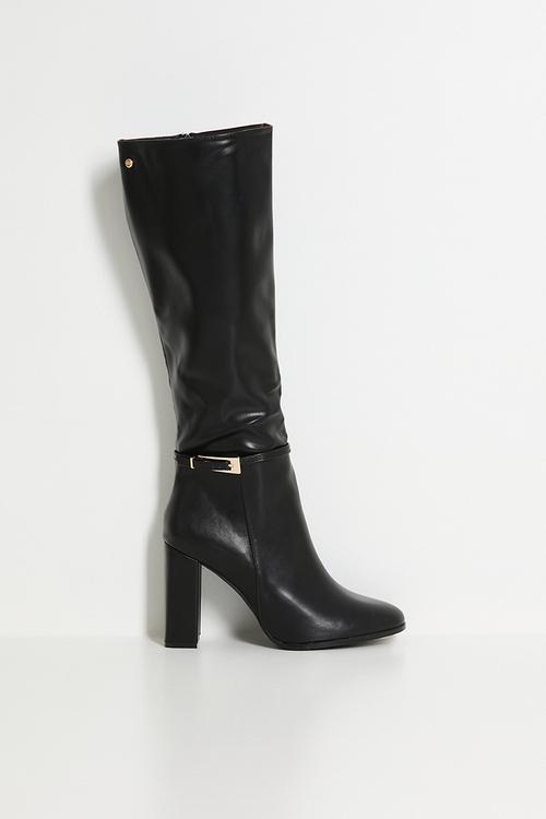Shania 10 stretch block heel long boot - black