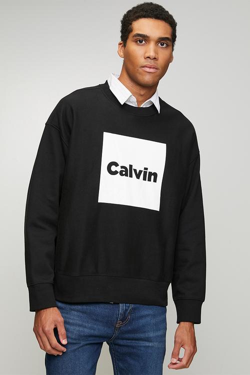 Long sleeve Premium Fleece Calvin Box Graphic Cn - Black