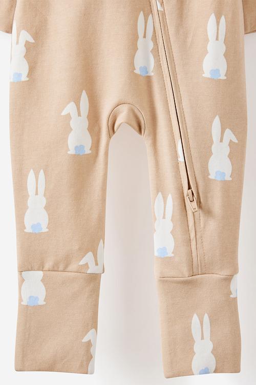 The Long Sleeve Zip Romper - Latte Cream/Bunny Tails