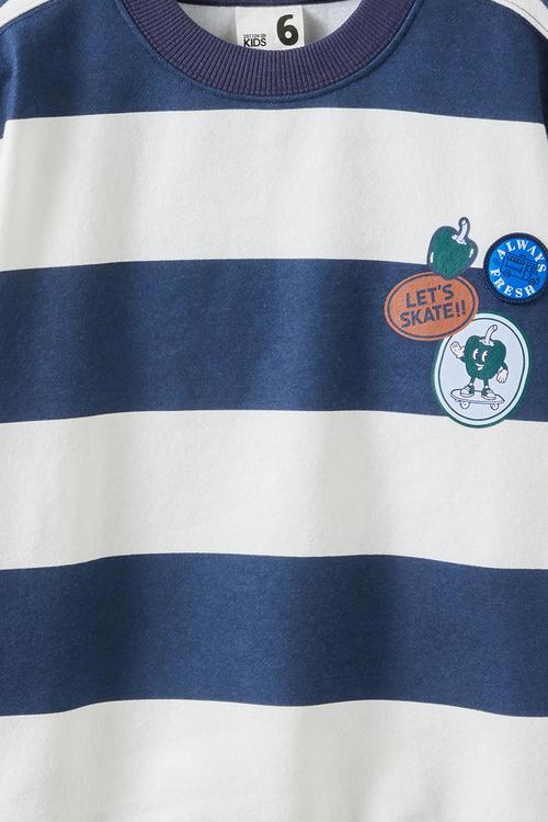 Sammy Oversize Crew - Squid Ink Stripe/Badge