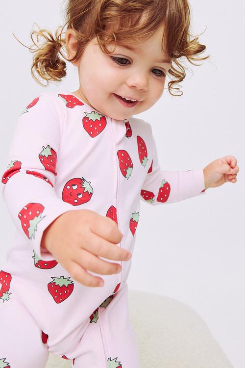 The Long Sleeve Zip Romper - Tea Party Pink/Berry Smile