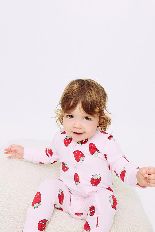 The Long Sleeve Zip Romper - Tea Party Pink/Berry Smile
