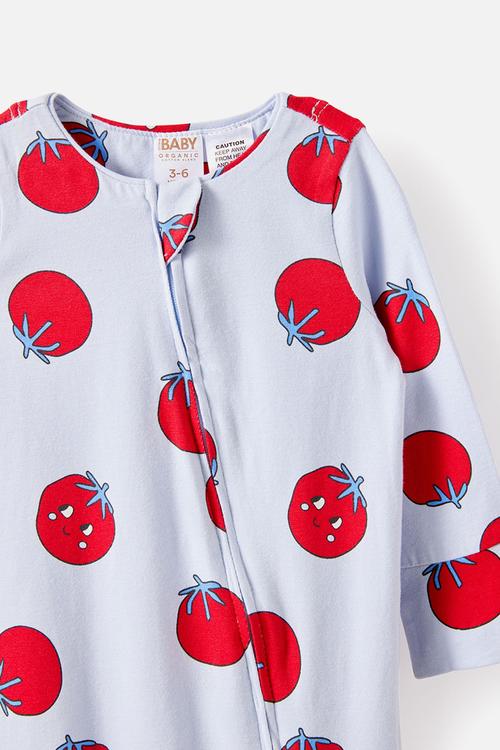 The Long Sleeve Zip Romper - Ice Blue/Tomato Smile