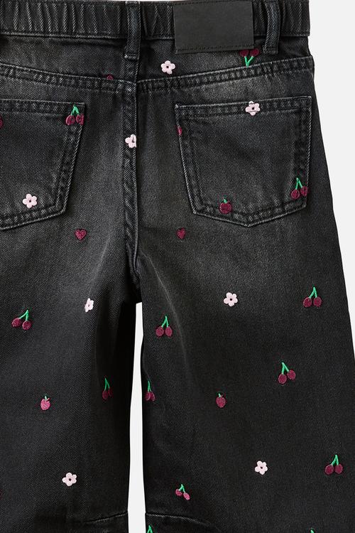 Unisex Barrel Leg Denim Jean - Balmoral Black/Embroidered Shapes