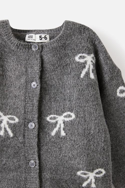 Cosi Crew Neck Cardigan - Charcoal Marle/Bows