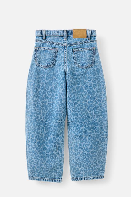 Unisex Barrel Leg Denim Jean - Blue Haven Mid Blue/Leopard