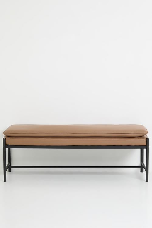 Faux Leather Saddle Bench - Tan