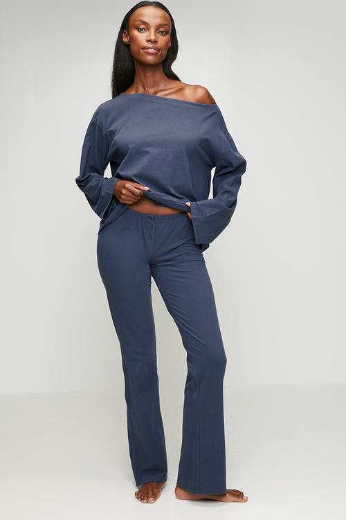 Dreamy soft boatneck long sleeve set - steely blue wash