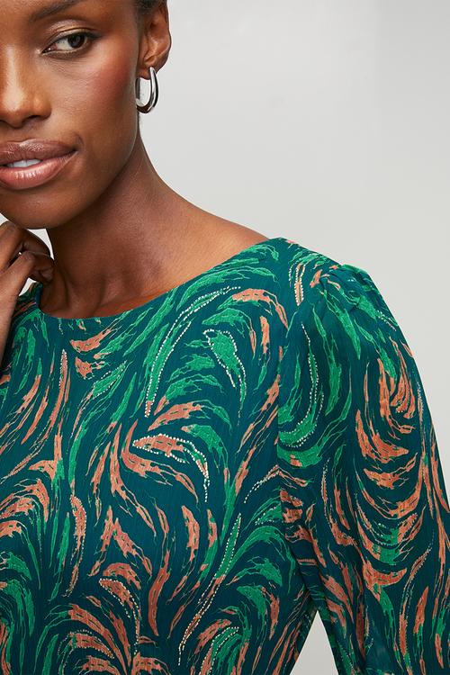 Long sleeve Sheer Printed Maxi Dress - Teal