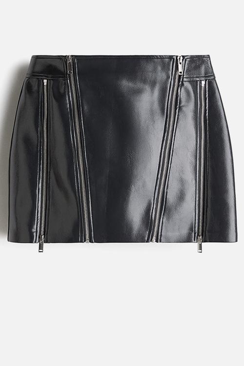 Coated zip-detail skirt - dark grey