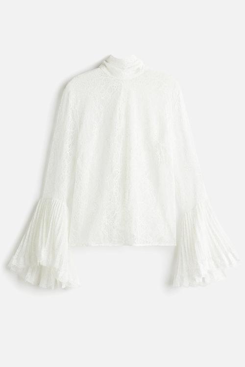 Trumpet-sleeved lace blouse - white