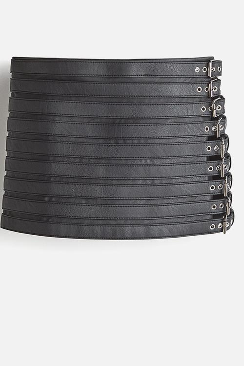 Belt-detail mini skirt - black