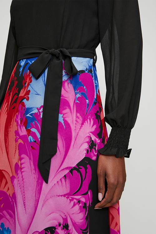 Combination Dress Knit Top And Printed Woven Skirt - Multi
