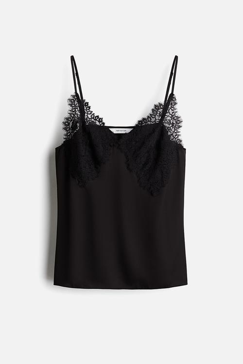 Lace-detail strappy top - black