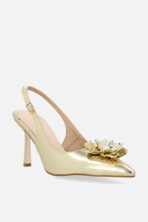 Franky closed toe stiletto heel slingback - gold 