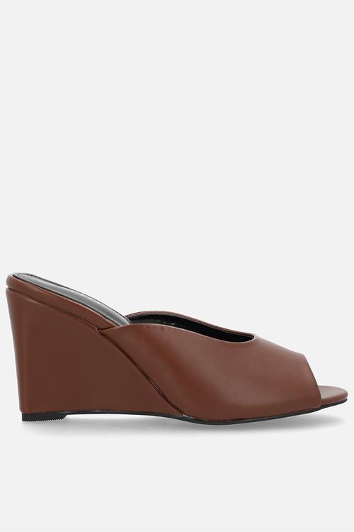 Dovie open toe wedge heel mule - brown 