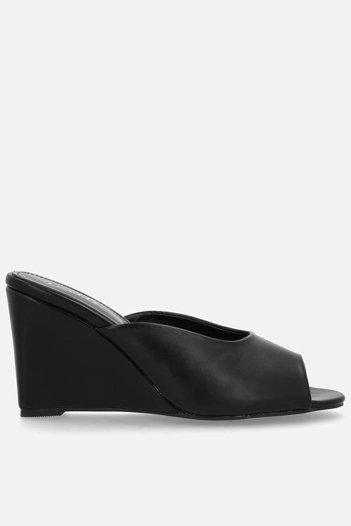 Dovie open toe wedge heel mule - black 