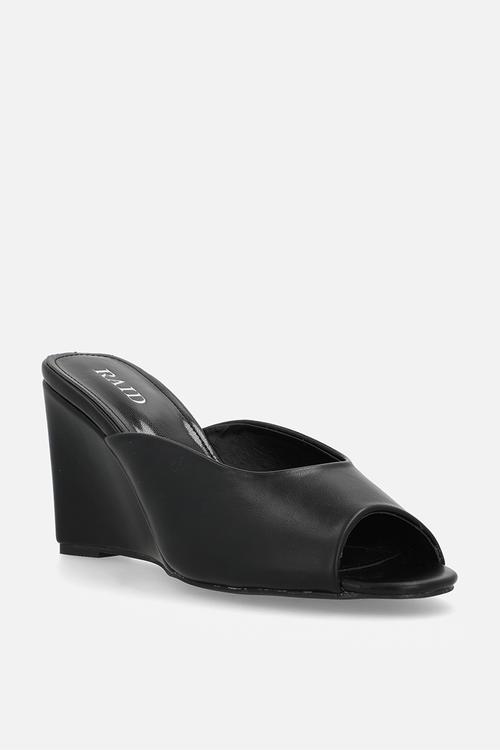 Dovie open toe wedge heel mule - black 
