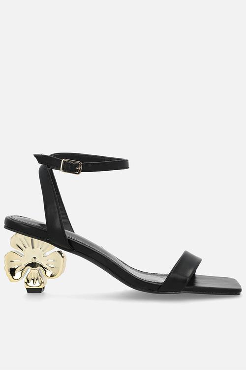 Pettle open toe stiletto heel ankle strap - black 