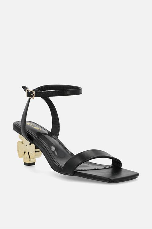 Pettle open toe stiletto heel ankle strap - black 