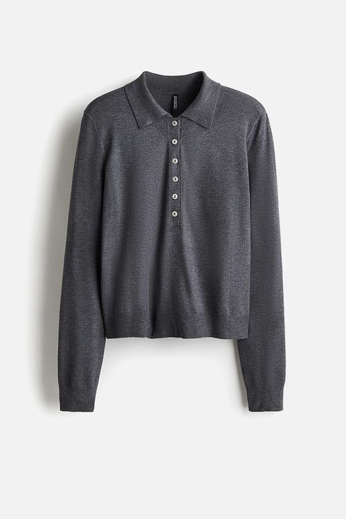 Long-sleeved polo shirt - dark grey marl