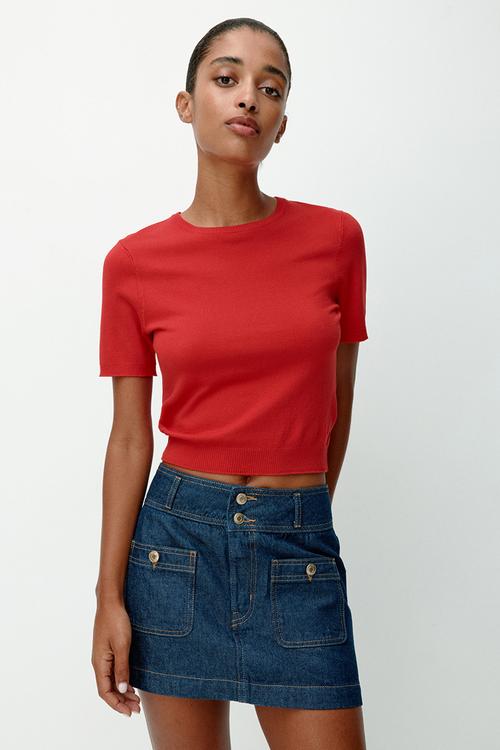 Fine-knit t-shirt - bright red
