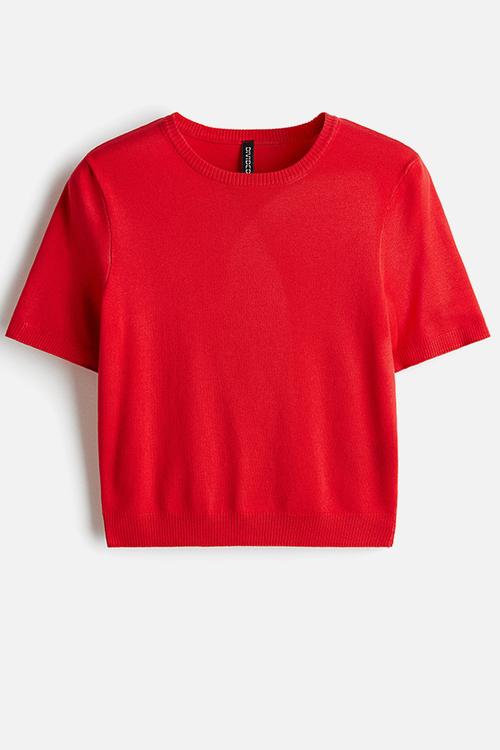 Fine-knit t-shirt - bright red