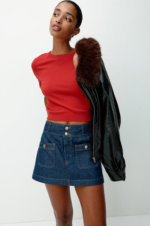 Fine-knit t-shirt - bright red