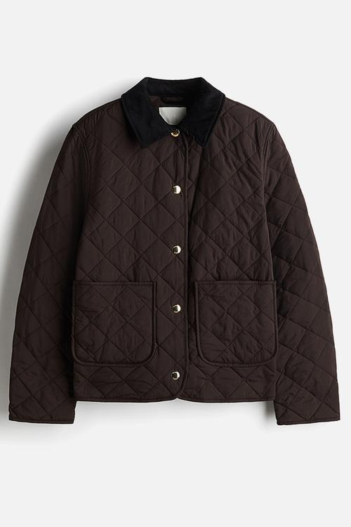 Quilted corduroy-collar jacket - dark brown