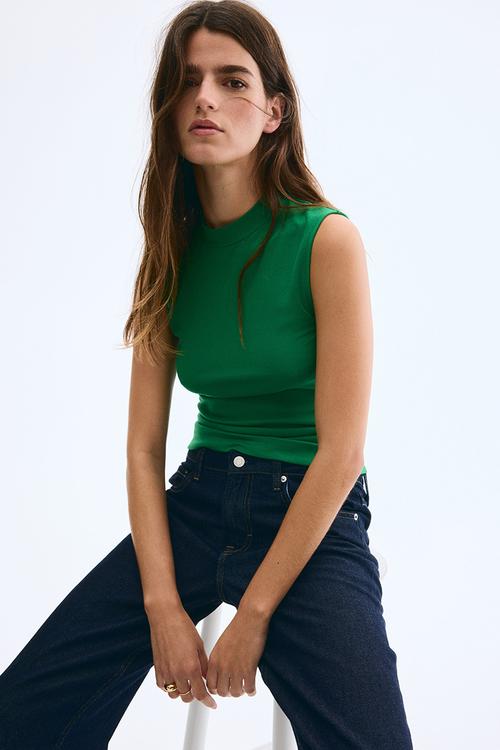 Stand-collar vest top - green