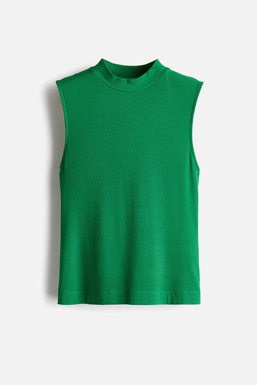 Stand-collar vest top - green