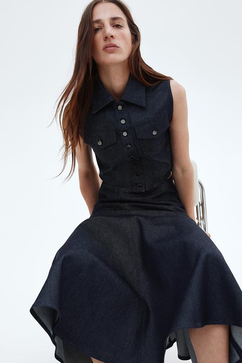 Flared denim skirt - dark denim blue