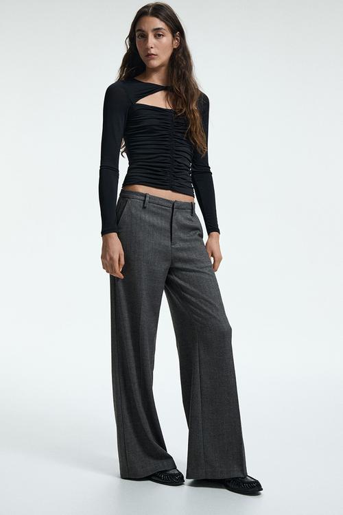 Wide tailored trousers - dark grey/herringbone pattern