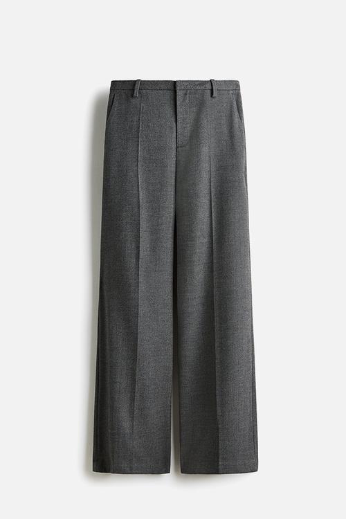 Wide tailored trousers - dark grey/herringbone pattern