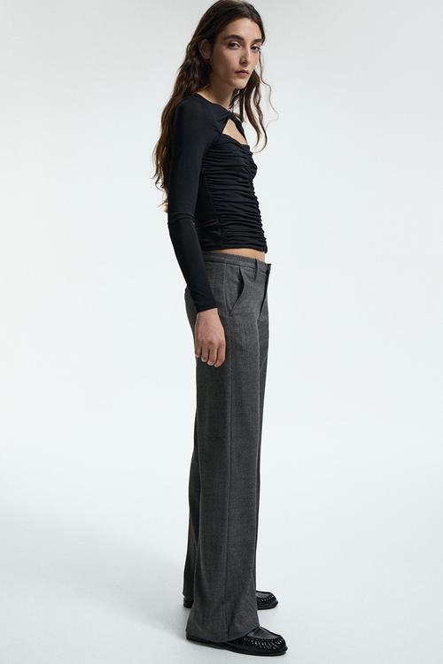 Wide tailored trousers - dark grey/herringbone pattern