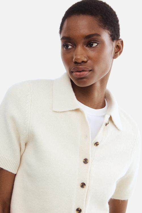 Short-sleeved collared cardigan - white