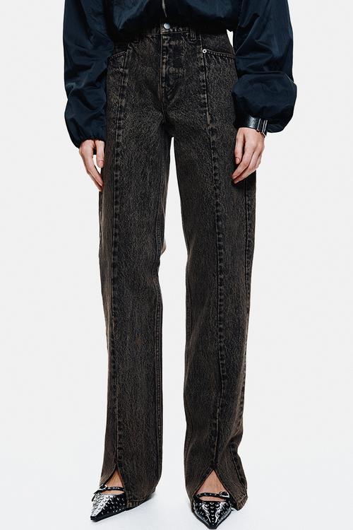 Slit-hem jeans - dark brown/washed out 