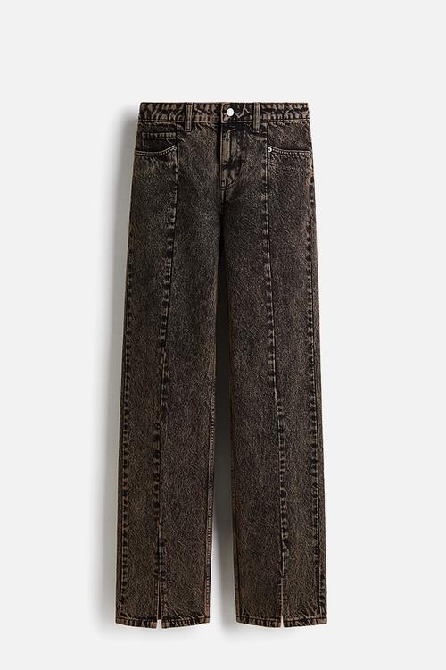 Slit-hem jeans - dark brown/washed out 