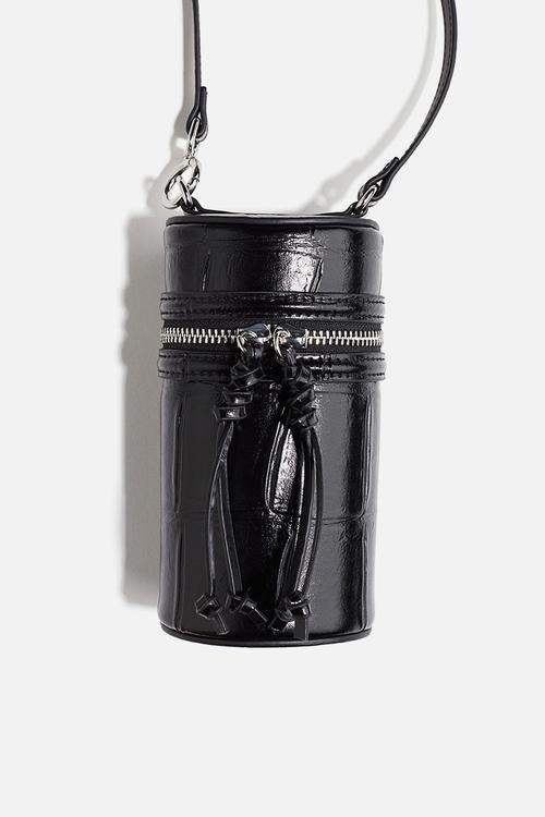 Cylindrical crossbody bag - black/crocodile pattern 